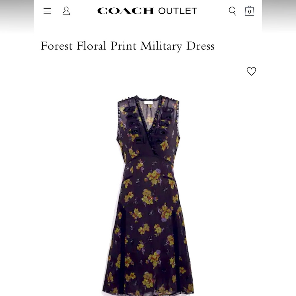 Coach size 4 black/green forest floral print military dress
